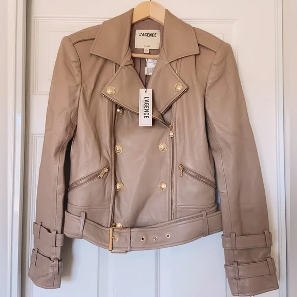 NWT $1395 L'agence Billie Belted Leather Jacket